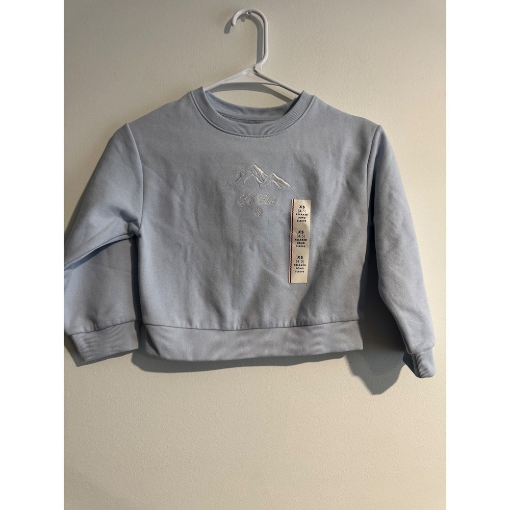 Cat & Jack Ski Club‎ Sweatshirt girls 8 Light Blue Mountain Embroidery